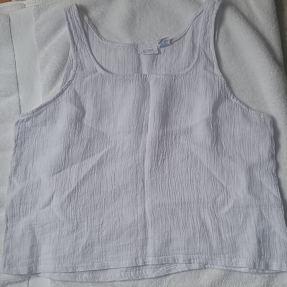 Sigrid Olsen White Textured Scoop-Neck Tank